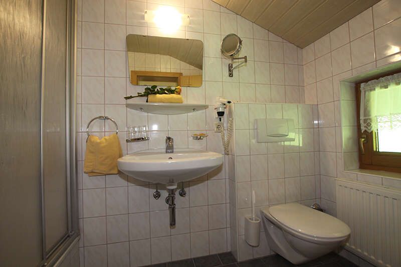 Badezimmer mit Dusche und WC im Haus Bergheim im Zillertal